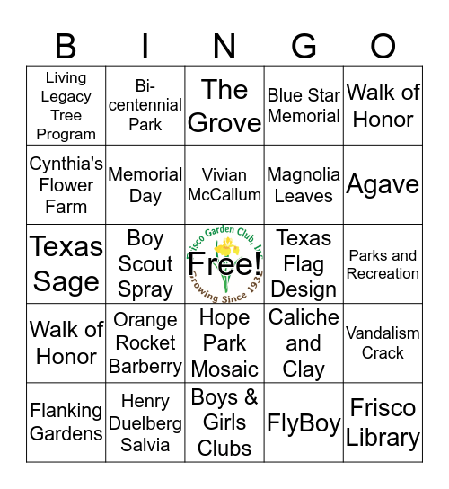 FGC Play Naturally! Bingo Card