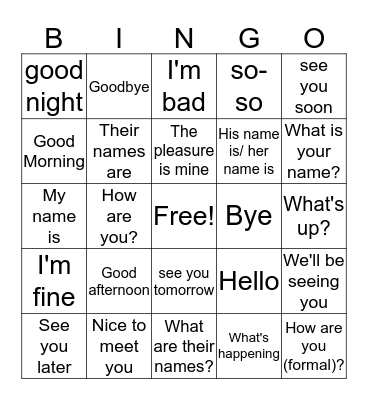 Spanish Bingo Card