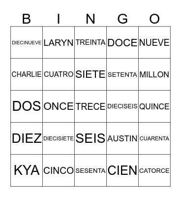 NUMEROS Y COLORES Bingo Card