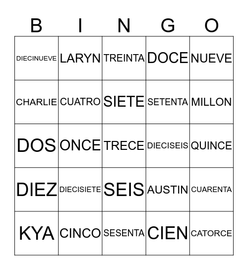 NUMEROS Y COLORES Bingo Card