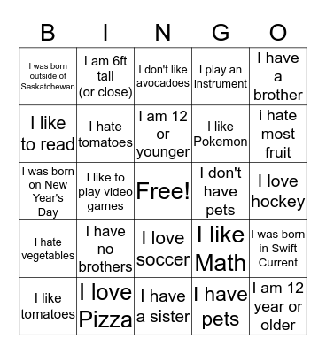 Youth Group Bingo Card