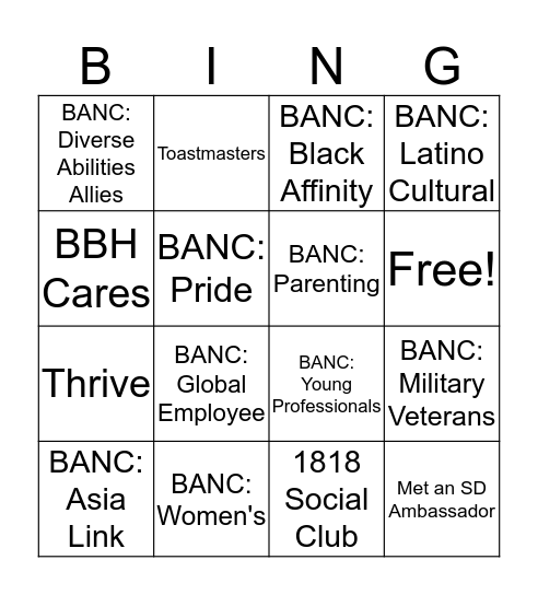BBH Culture Bingo Card