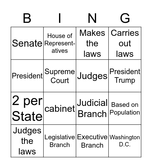 Three Branches of Government Bingo Card