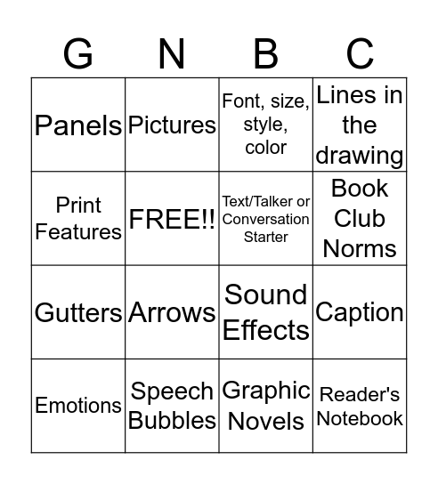 Graphic Novel and Book Club! Bingo Card