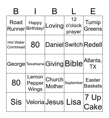 Lillie Turns 80! Bingo Card
