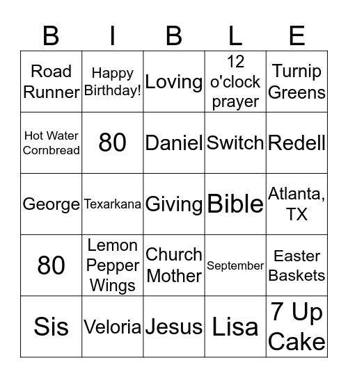 Lillie Turns 80! Bingo Card