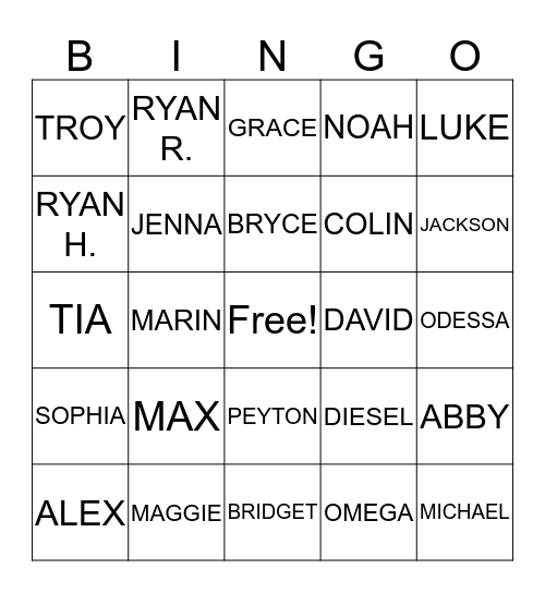 8th Grade Bingo Card