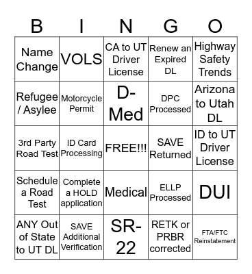 Orem DLD Bingo Card