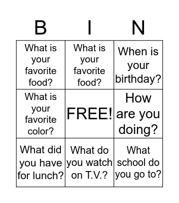 Conversation Bingo Card