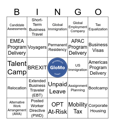 GloMo Bingo Card