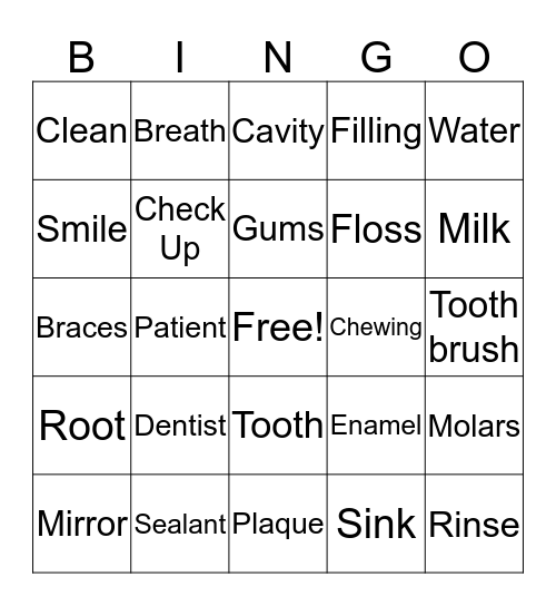 Dental Bingo  Bingo Card