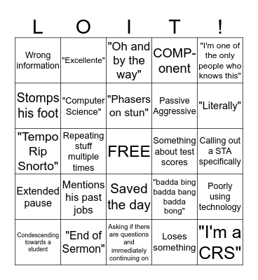 Goodrich Bingo Card