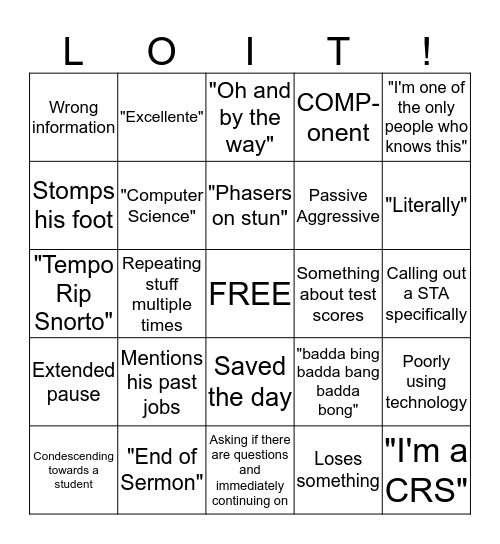 Goodrich Bingo Card
