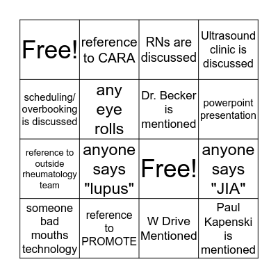 Provider Meeting Bingo Card