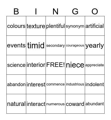 Untitled Bingo Card