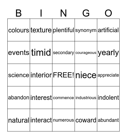 Untitled Bingo Card