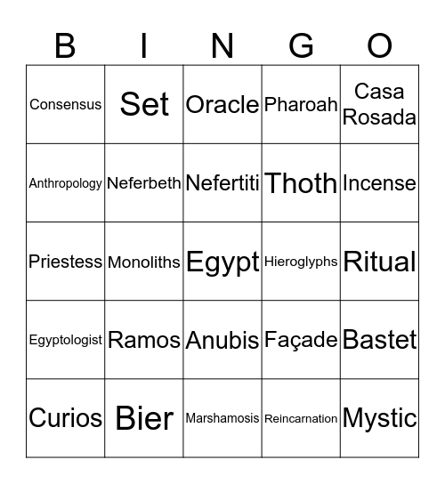 The Egypt Game Bingo Card