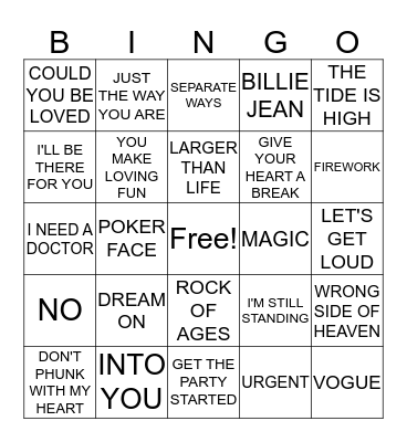 Musical Bingo Card