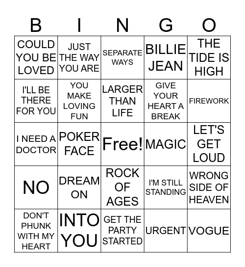 Musical Bingo Card