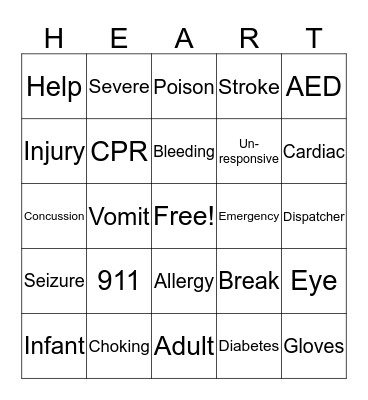 Heartsaver First Aid CPR Bingo Card