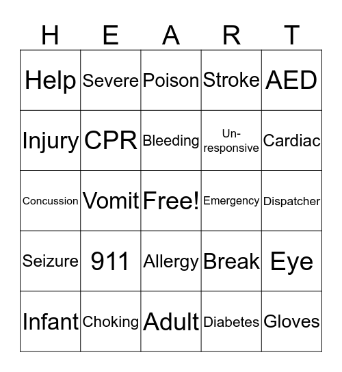 Heartsaver First Aid CPR Bingo Card
