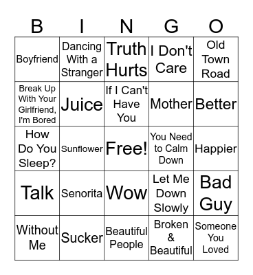Music Bingo Card