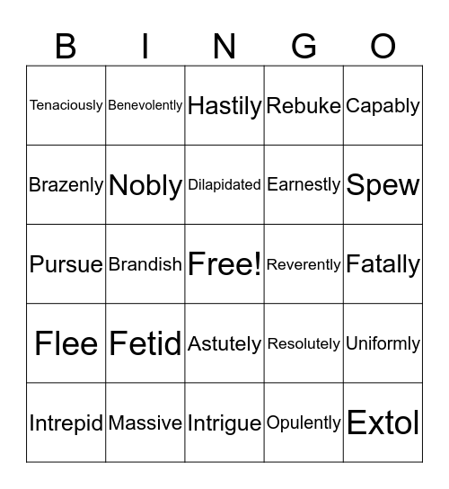 VOCABULARY WEEKS 1-6 Bingo Card