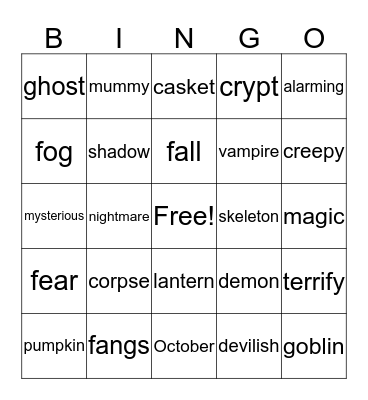 PEO Halloween Bingo! Bingo Card