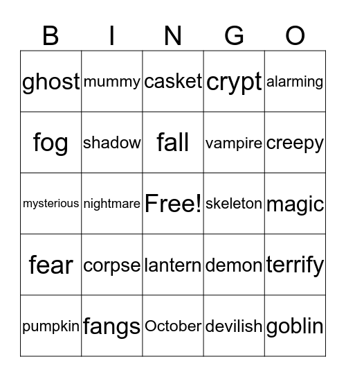 PEO Halloween Bingo! Bingo Card