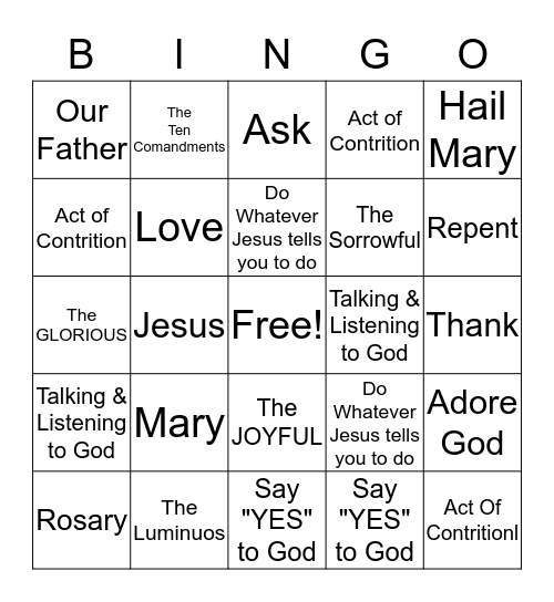 Mother Mary & Praying Bingo Card