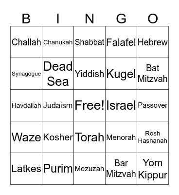 Jewish Bingo  Bingo Card
