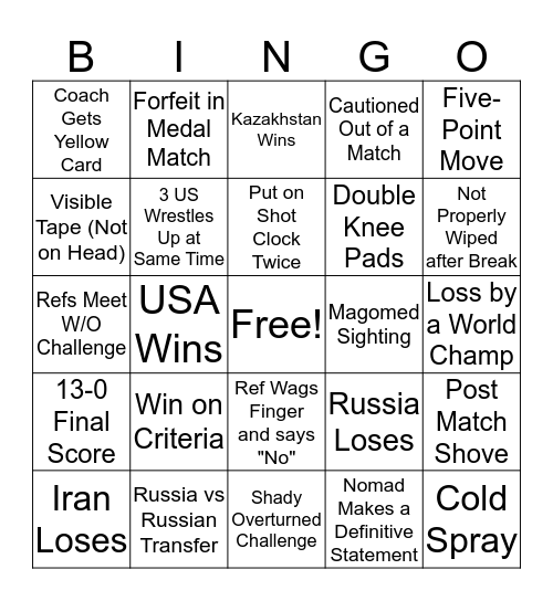 World Championship Bingo Card