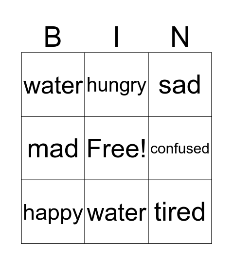 My Emotions Bingo Card