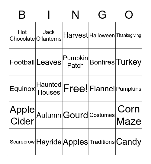 Fall Bingo Card
