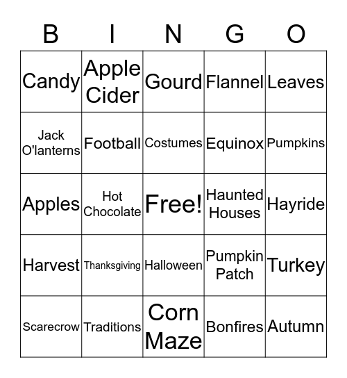 Fall Bingo Card