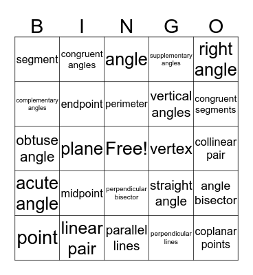 Tools of Geometry Vocab. Bingo Card