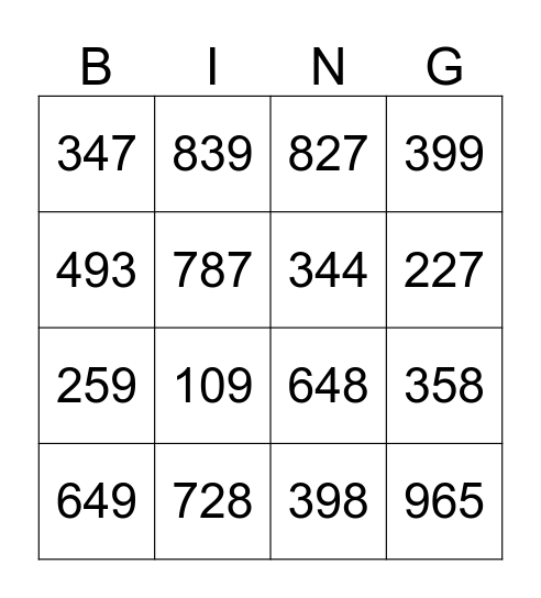 2nd Addition  Bingo Card