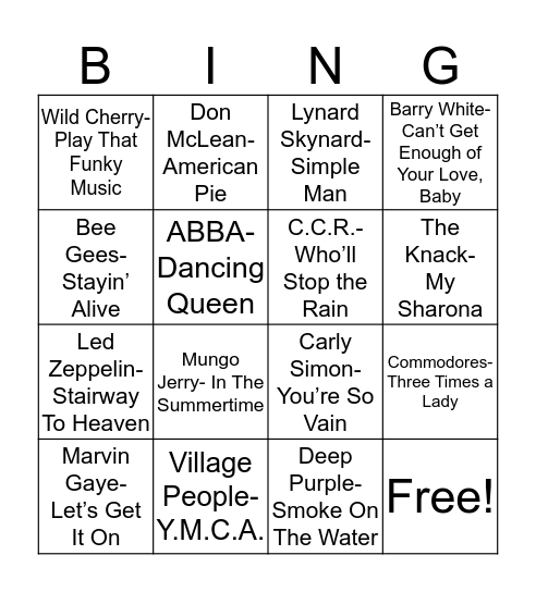 Total-Quiz.com Presents Radio Bingo: 70's Edition Bingo Card