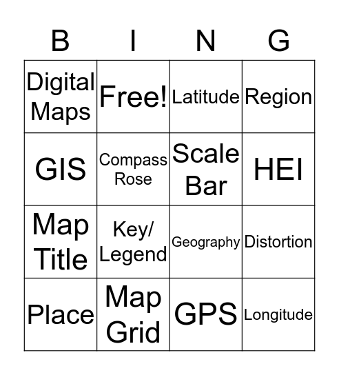 Map Skills Vocabulary Bingo Card