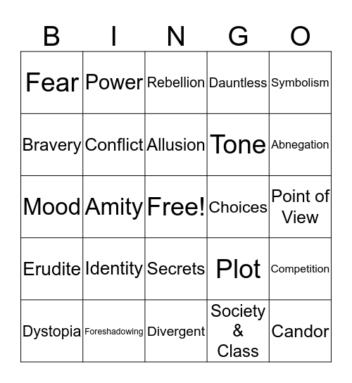 Divergent Themes & Things Bingo Card