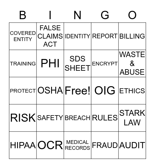 COMPLIANCE WEEK BINGO Card