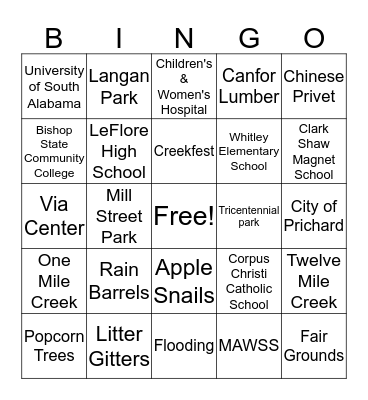 Three Mile Creek Bingo Card
