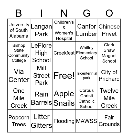 Three Mile Creek Bingo Card