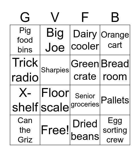 Gallatin Valley Food Bank BINGO Card