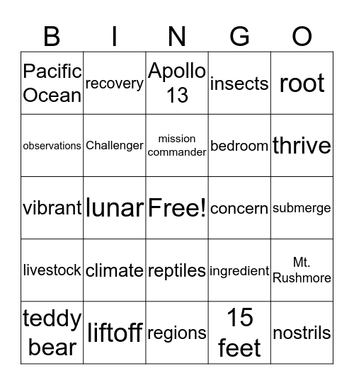 5th Grade Bingo Card