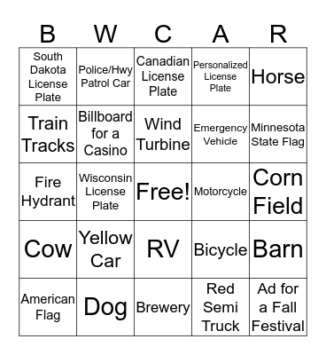 BWCA Roadtrip Bingo Card