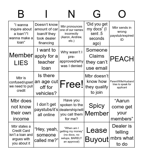 Untitled Bingo Card