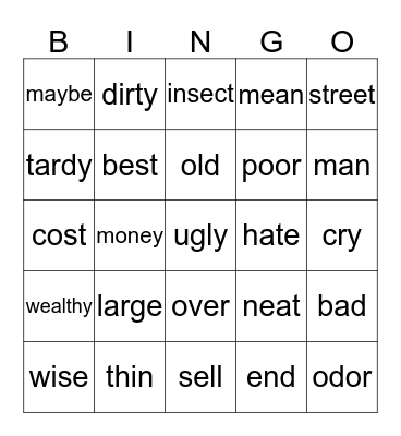 Synonyms and Antonyms Bingo Card