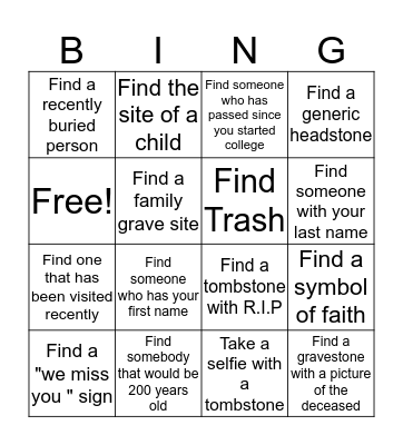 Cemetary Bingo Card