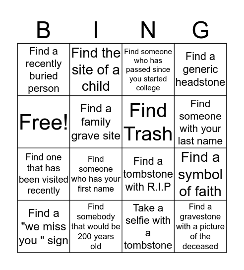 Cemetary Bingo Card